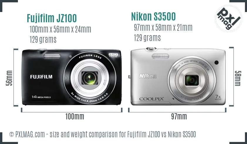 Fujifilm JZ100 vs Nikon S3500 size comparison