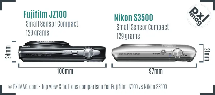 Fujifilm JZ100 vs Nikon S3500 top view buttons comparison