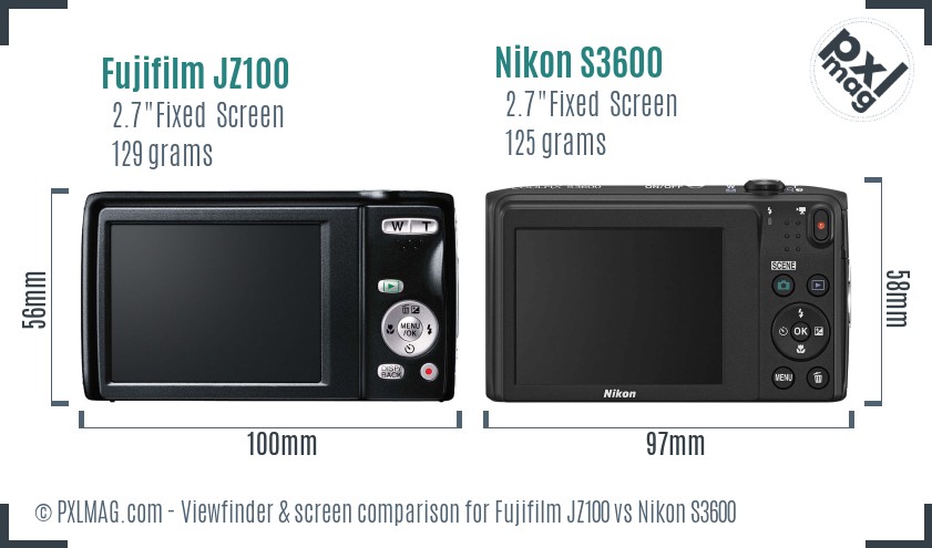Fujifilm JZ100 vs Nikon S3600 Screen and Viewfinder comparison