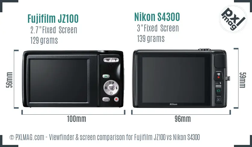 Fujifilm JZ100 vs Nikon S4300 Screen and Viewfinder comparison