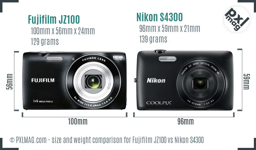 Fujifilm JZ100 vs Nikon S4300 size comparison Fujifilm JZ100 vs Nikon S4300 size comparison