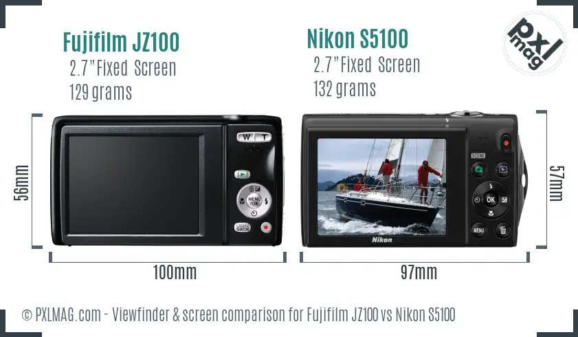 Fujifilm JZ100 vs Nikon S5100 Screen and Viewfinder comparison