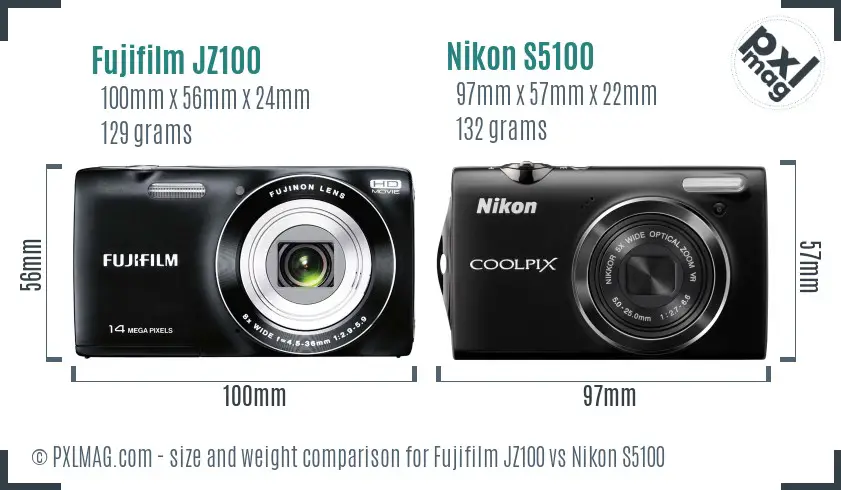 Fujifilm JZ100 vs Nikon S5100 size comparison