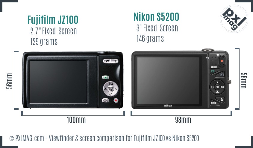 Fujifilm JZ100 vs Nikon S5200 Screen and Viewfinder comparison