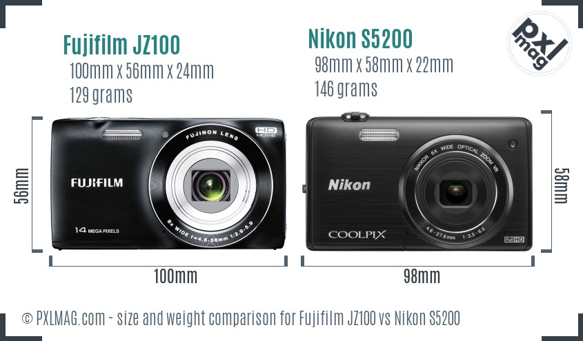 Fujifilm JZ100 vs Nikon S5200 size comparison Fujifilm JZ100 vs Nikon S5200 size comparison