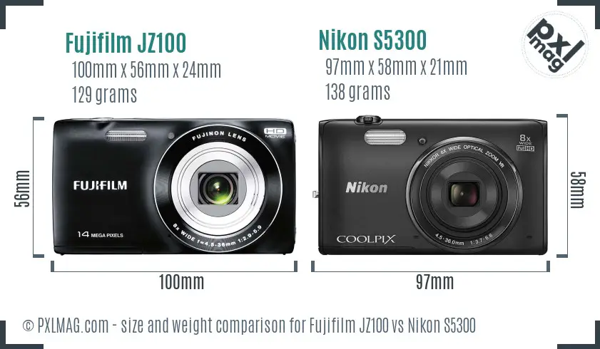 Fujifilm JZ100 vs Nikon S5300 size comparison
