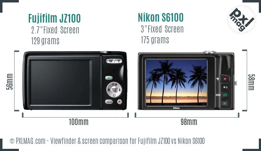 Fujifilm JZ100 vs Nikon S6100 Screen and Viewfinder comparison