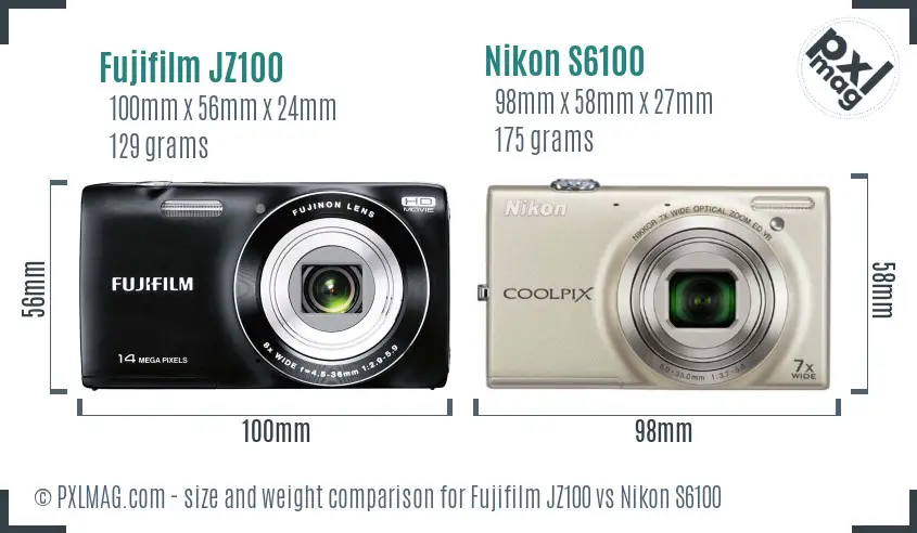 Fujifilm JZ100 vs Nikon S6100 size comparison