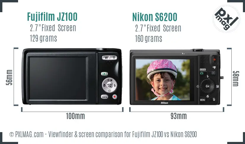 Fujifilm JZ100 vs Nikon S6200 Screen and Viewfinder comparison