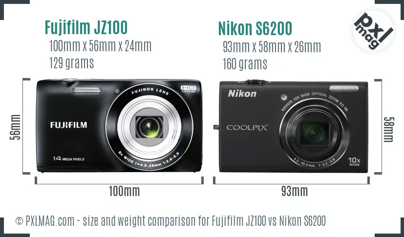 Fujifilm JZ100 vs Nikon S6200 size comparison