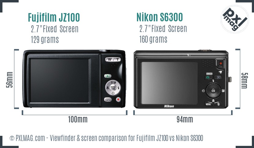 Fujifilm JZ100 vs Nikon S6300 Screen and Viewfinder comparison