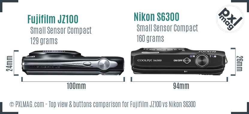 Fujifilm JZ100 vs Nikon S6300 top view buttons comparison