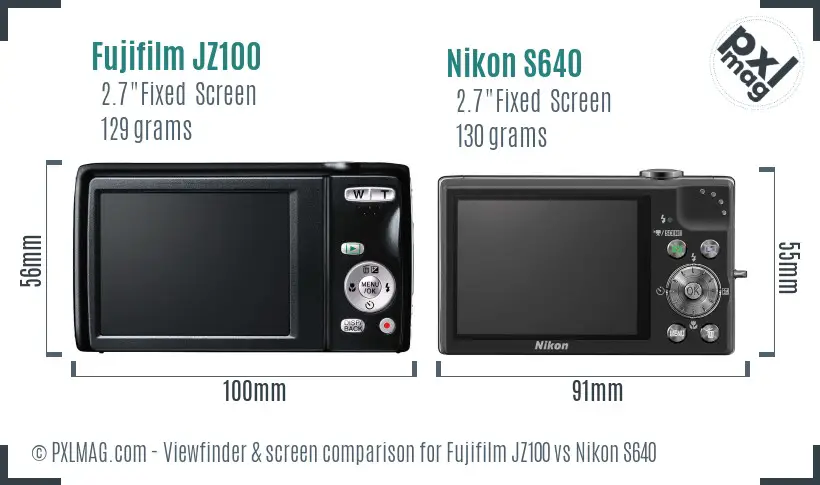 Fujifilm JZ100 vs Nikon S640 Screen and Viewfinder comparison