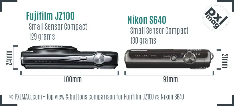 Fujifilm JZ100 vs Nikon S640 top view buttons comparison