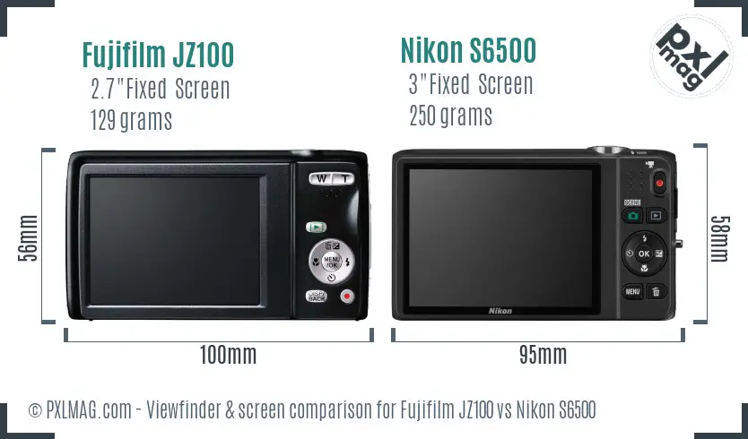 Fujifilm JZ100 vs Nikon S6500 Screen and Viewfinder comparison