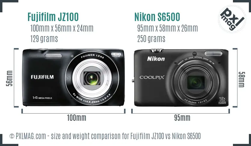 Fujifilm JZ100 vs Nikon S6500 size comparison Fujifilm JZ100 vs Nikon S6500 size comparison