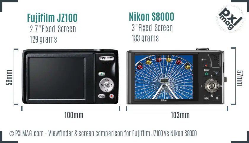 Fujifilm JZ100 vs Nikon S8000 Screen and Viewfinder comparison
