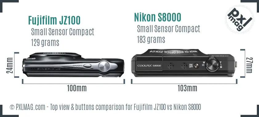 Fujifilm JZ100 vs Nikon S8000 top view buttons comparison