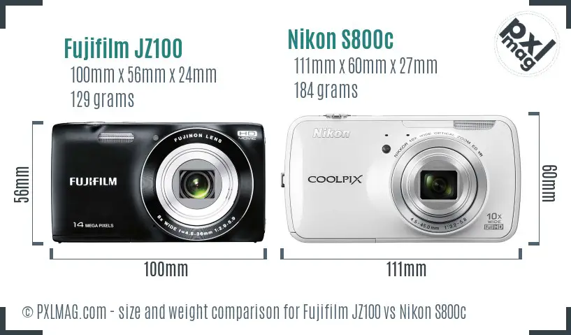 Fujifilm JZ100 vs Nikon S800c size comparison Fujifilm JZ100 vs Nikon S800c size comparison
