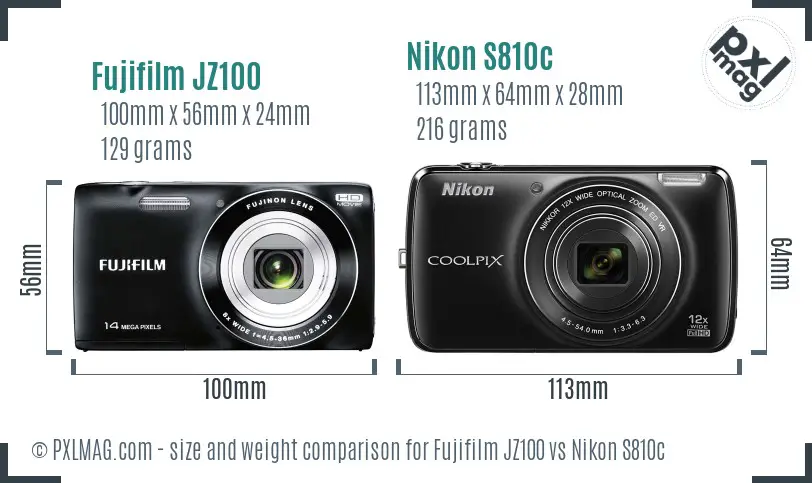Fujifilm JZ100 vs Nikon S810c size comparison Fujifilm JZ100 vs Nikon S810c size comparison