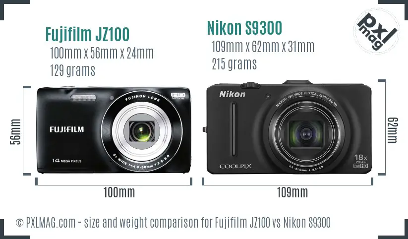 Fujifilm JZ100 vs Nikon S9300 size comparison Fujifilm JZ100 vs Nikon S9300 size comparison