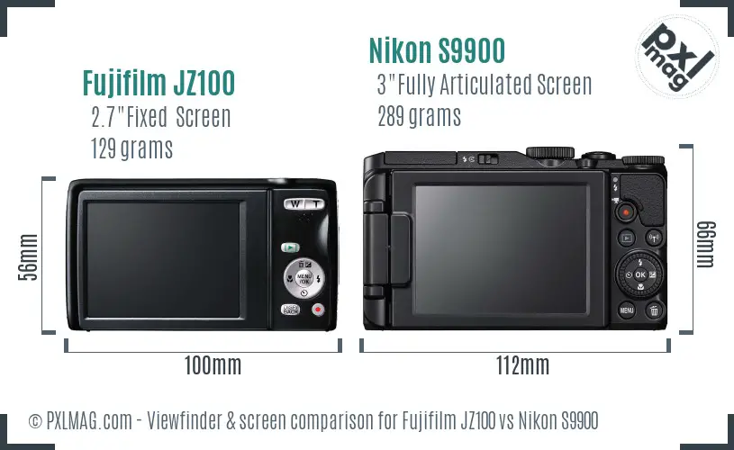 Fujifilm JZ100 vs Nikon S9900 Screen and Viewfinder comparison