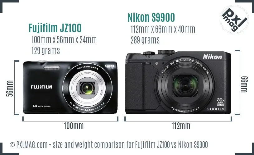 Fujifilm JZ100 vs Nikon S9900 size comparison