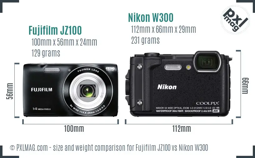 Fujifilm JZ100 vs Nikon W300 size comparison Fujifilm JZ100 vs Nikon W300 size comparison