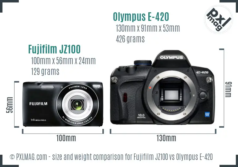 Fujifilm JZ100 vs Olympus E-420 size comparison