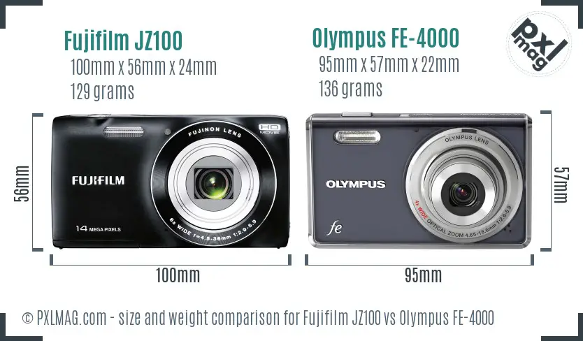 Fujifilm JZ100 vs Olympus FE-4000 size comparison