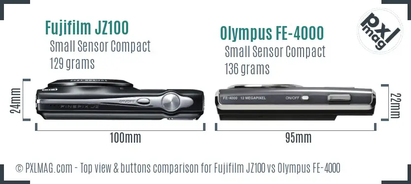 Fujifilm JZ100 vs Olympus FE-4000 top view buttons comparison