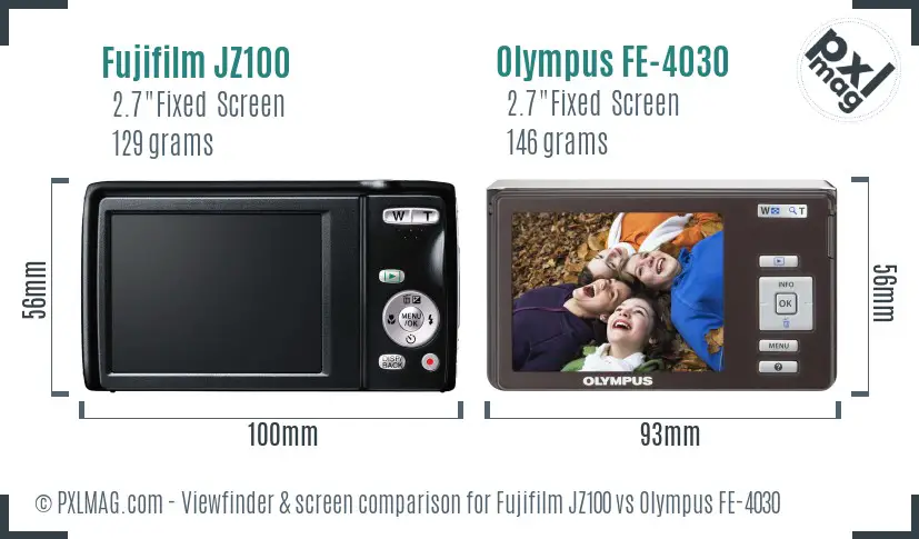 Fujifilm JZ100 vs Olympus FE-4030 Screen and Viewfinder comparison Fujifilm JZ100 vs Olympus FE-4030 Screen and Viewfinder comparison