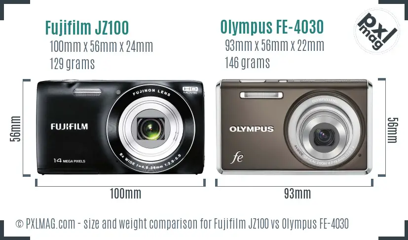 Fujifilm JZ100 vs Olympus FE-4030 size comparison Fujifilm JZ100 vs Olympus FE-4030 size comparison