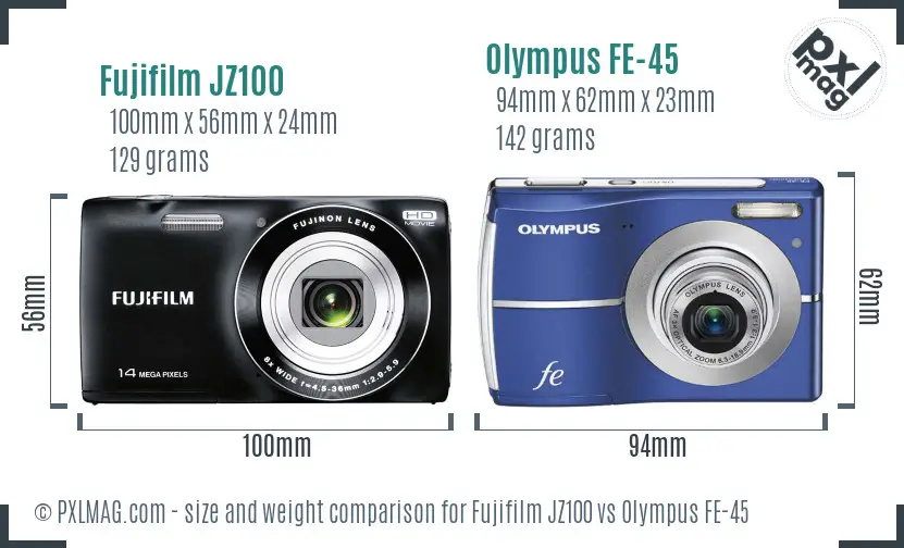 Fujifilm JZ100 vs Olympus FE-45 size comparison Fujifilm JZ100 vs Olympus FE-45 size comparison