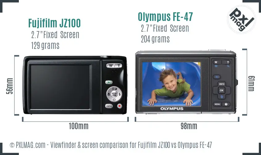 Fujifilm JZ100 vs Olympus FE-47 Screen and Viewfinder comparison