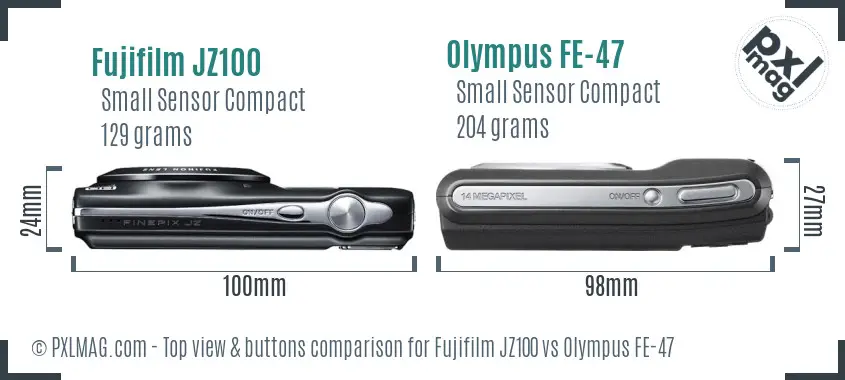 Fujifilm JZ100 vs Olympus FE-47 top view buttons comparison