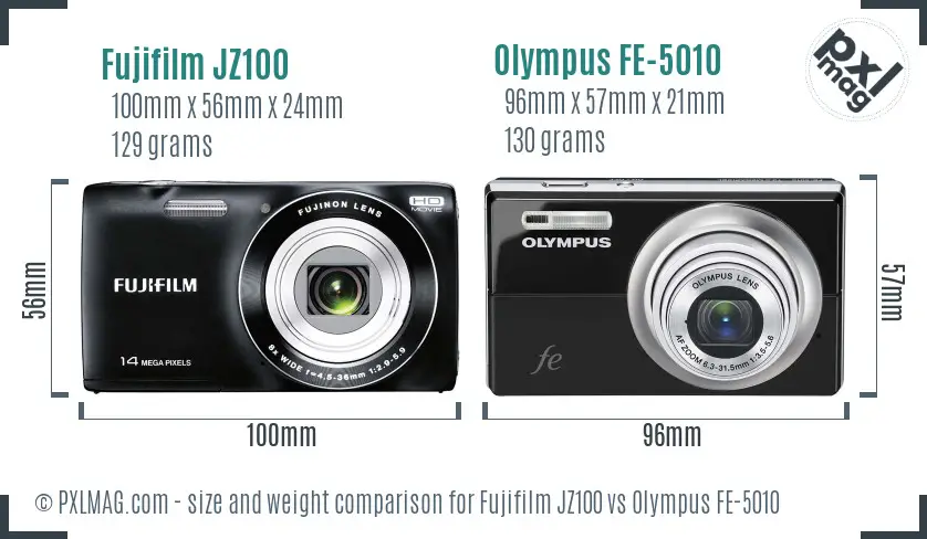 Fujifilm JZ100 vs Olympus FE-5010 size comparison