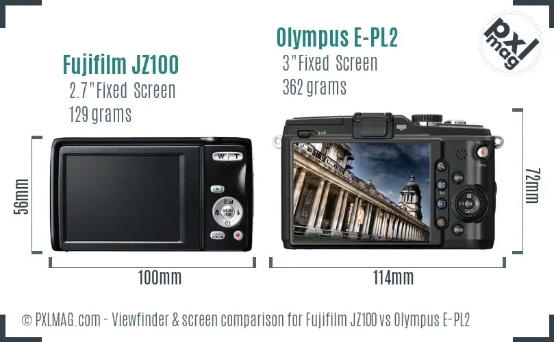 Fujifilm JZ100 vs Olympus E-PL2 Screen and Viewfinder comparison