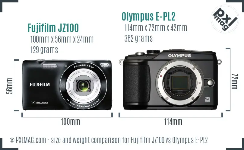 Fujifilm JZ100 vs Olympus E-PL2 size comparison