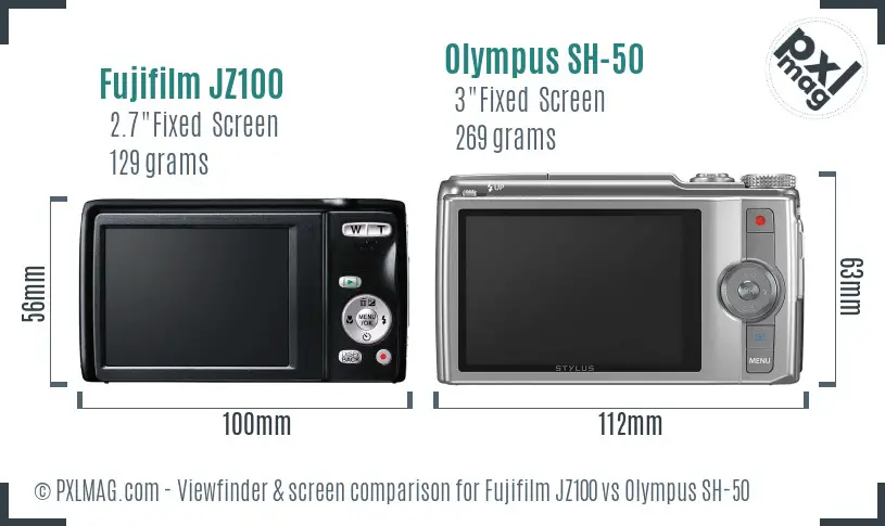 Fujifilm JZ100 vs Olympus SH-50 Screen and Viewfinder comparison