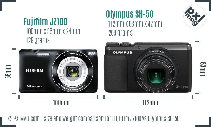 Fujifilm JZ100 vs Olympus SH-50 size comparison