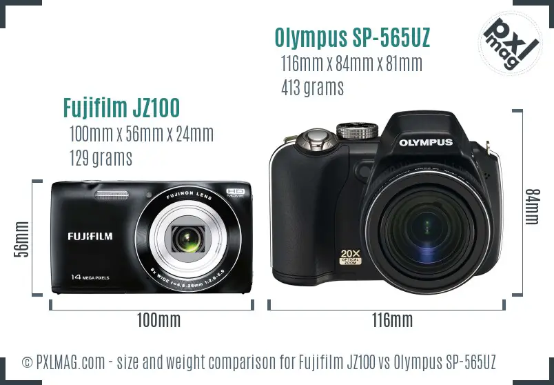 Fujifilm JZ100 vs Olympus SP-565UZ size comparison