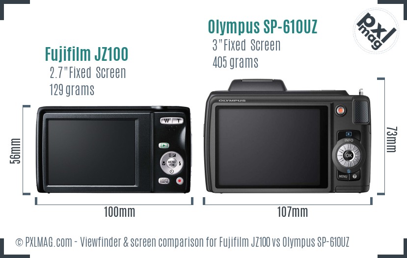 Fujifilm JZ100 vs Olympus SP-610UZ Screen and Viewfinder comparison