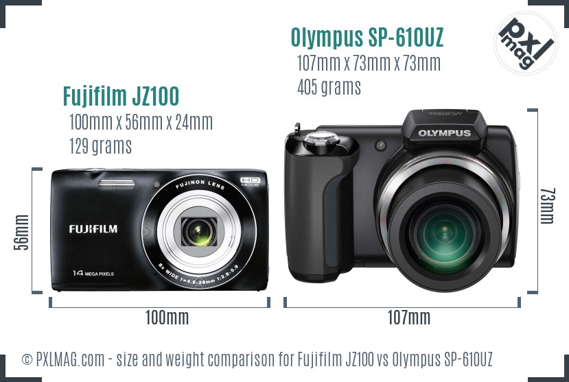 Fujifilm JZ100 vs Olympus SP-610UZ size comparison