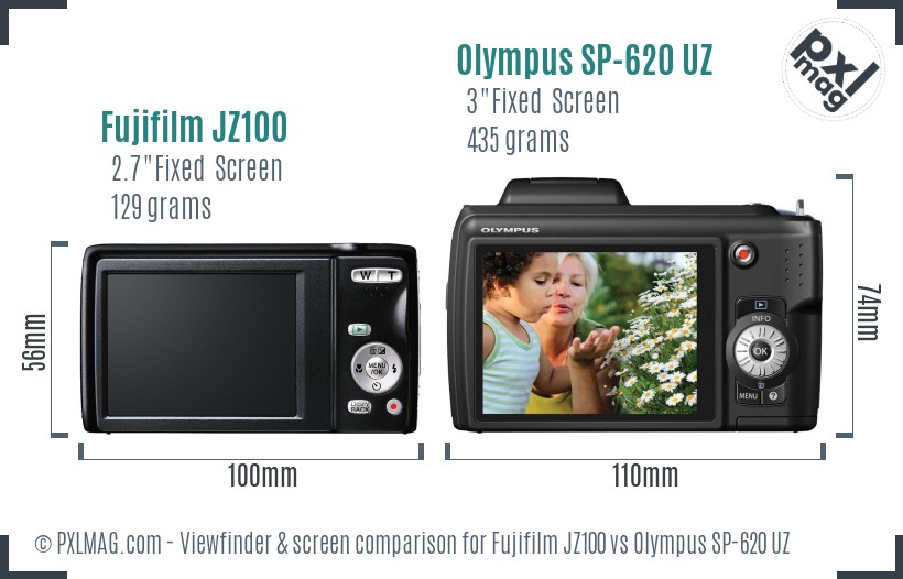 Fujifilm JZ100 vs Olympus SP-620 UZ Screen and Viewfinder comparison