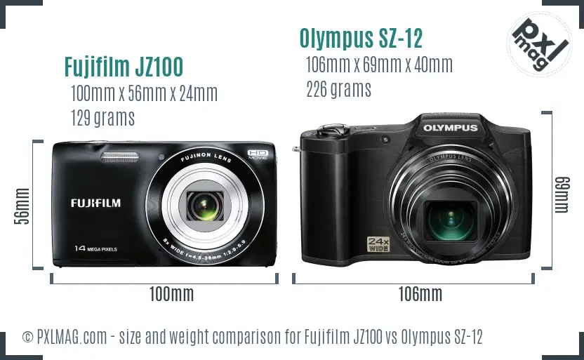 Fujifilm JZ100 vs Olympus SZ-12 size comparison
