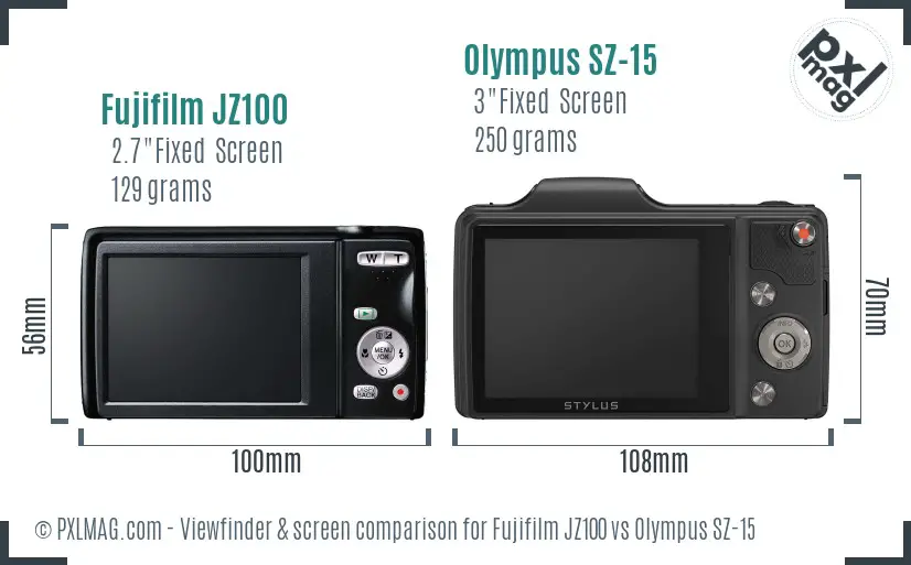 Fujifilm JZ100 vs Olympus SZ-15 Screen and Viewfinder comparison