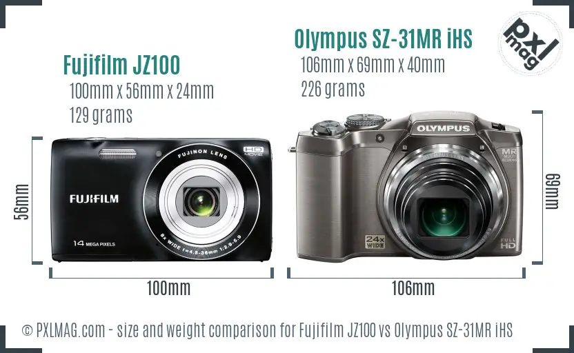 Fujifilm JZ100 vs Olympus SZ-31MR iHS size comparison