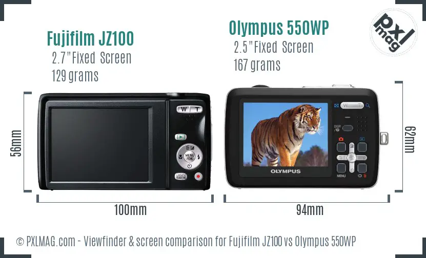 Fujifilm JZ100 vs Olympus 550WP Screen and Viewfinder comparison