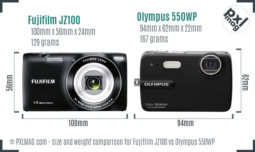 Fujifilm JZ100 vs Olympus 550WP size comparison